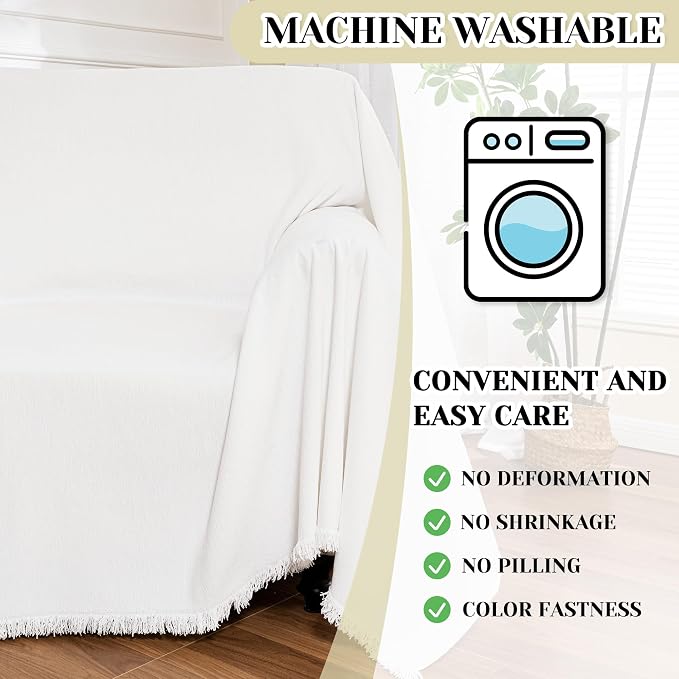MEETSKY Oversized Chair Covers White Couch Cover Washable Armchair Slipcover Single Couch Cover for Dogs Pets, Recliner Cover 1 Cushion Couch Chenille Couch Protector with Tassel, 71"x 91" - Image 3