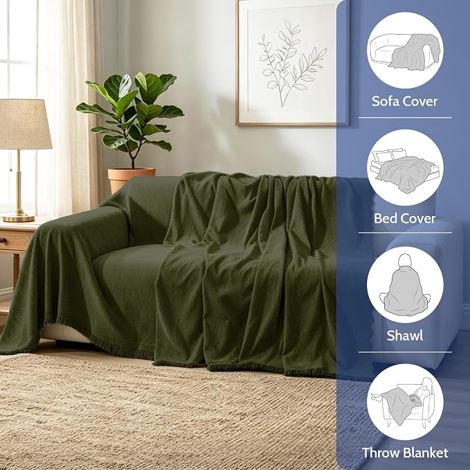 Chenille Couch Cover for Dogs, Boho Sofa Cover Washable Couch Cover, 3 Cushion Sofa Cover, Pet Throw Blankets for Couches with Tassel Furniture Protector Covers,71"×150",Grass Green - Image 7