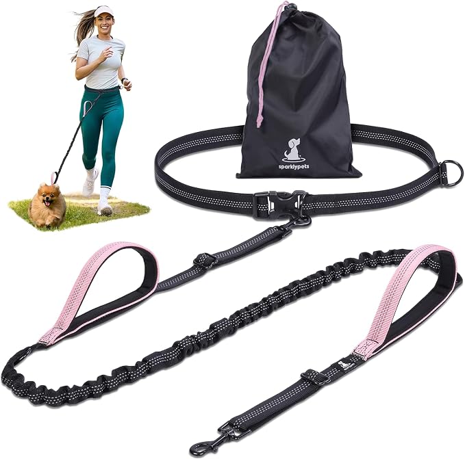 SparklyPets - Hands Free Dog Leash with Reflective Stitches - Waist Leash for Dog Walking, Hiking, Training, Jogging, Canicross, Running - for Small Dogs by SparklyPets