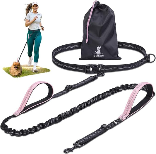 SparklyPets - Hands Free Dog Leash with Reflective Stitches - Waist Leash for Dog Walking, Hiking, Training, Jogging, Canicross, Running - for Small Dogs by SparklyPets