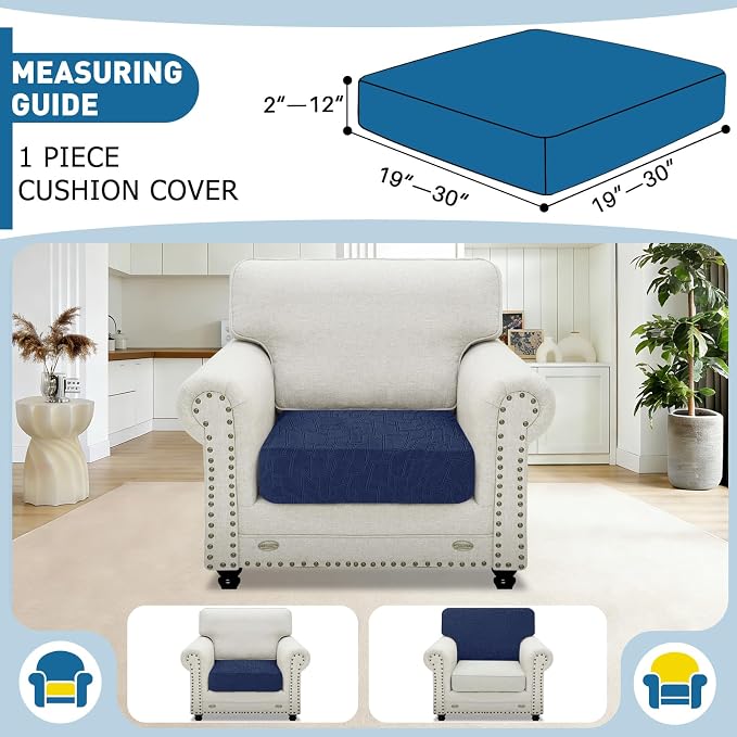 MAXIJIN Waterproof Couch Cushion Covers Individual Chair Seat Cushion Cover Stretch Sectional Sofa Slipcovers with Elastic Bottom for Dogs Pets (1 Piece for Seat or Backrest, Navy Blue) - Image 2