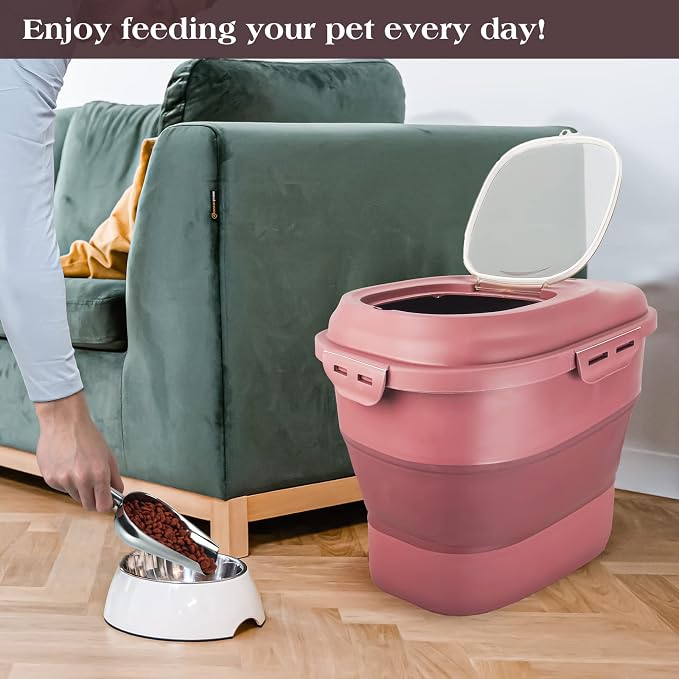 TIOVERY Dog Food Storage Container, Airtight Collapsible 13lb to 30lb Pet Food Container with Flip Top, Rolling Wheel, Scoop and a small container for Dog Cat Food and Dry Food of Rice, Flour - Image 6