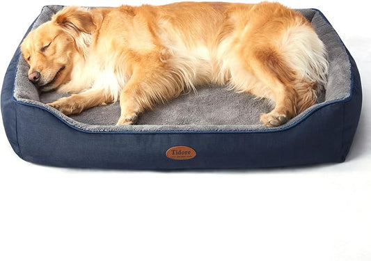 Tidore Orthopedic Dog Beds for Medium Dogs, Durable Egg Crate Foam Sofa Dog Bed wit Washable Removable Cover,Waterproof Lining,Pet Bed for Large Dogs (Navy Blue-Velvet, 39.4" L x 31.5" W x 7.4" Th) by Tidore