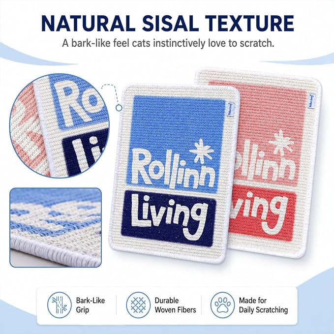 Wall Mounted Sisal Cat Scratcher Mat, Cat Scratch Pad, Natural Sisal Scratcher for Couch, Space Saving Cat Scratching Mat for Indoor Cats (Blush Block, Medium) - Image 6