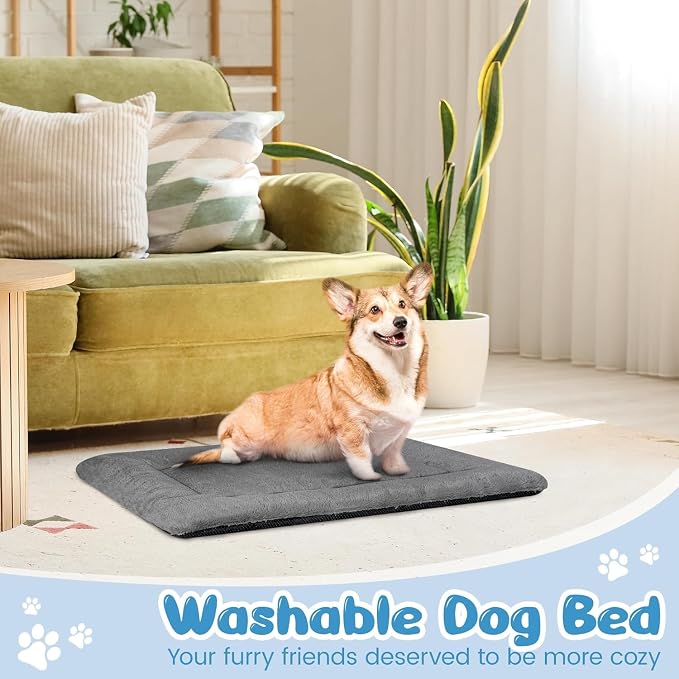 Dog Crate Pad Washable, Plush 24 x 18 Inch Anti-Slip Kennel Mat for Small Dogs, Puppies & Cats, Fits Wire or Metal Crates, Dark Grey - Image 6