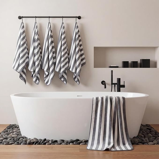 SmoothNovelty 16 Pack Microfiber Bath Towels Bulk 27'' x 60'' Oversized Size Bath Towel Highly Absorbent Extra Large Soft Drying for Beach Shower Summer Salon Sport Gym Party (Stripe,Dark Grey) - Image 6
