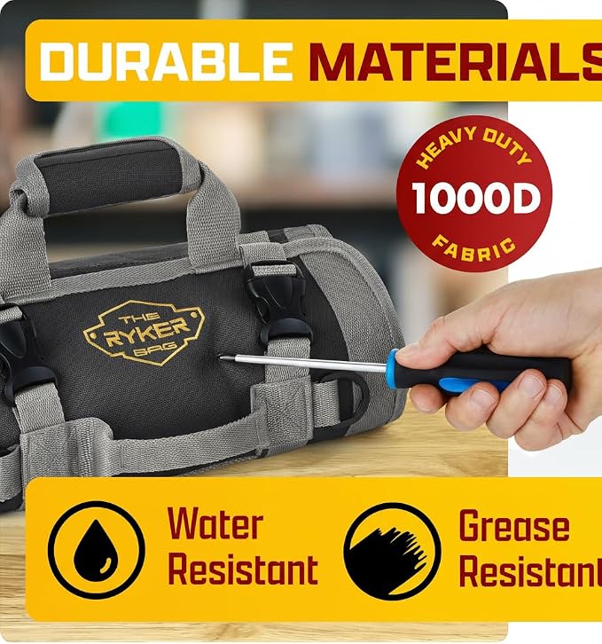 Ryker Original Heavy Duty Roll Up Tool Bag Organizer w/Detachable Pouches | Small Tool Kit Pouch Work Bag for Contractor, Mechanic, Technician, Electrician & HVAC Tools. Portable Camping Rollup Toolbag - Image 3