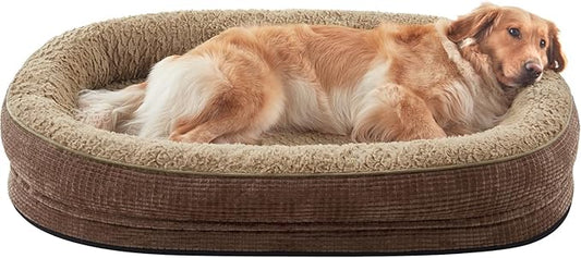 JOEJOY Orthopedic Dog Beds Large Sized Dog, XL Egg-Crate Memory Foam Pet Couch Bed with Bolster Sides, Waterproof Lining, Removable Washable Cover & Non-Slip Bottom, Brown by JOEJOY