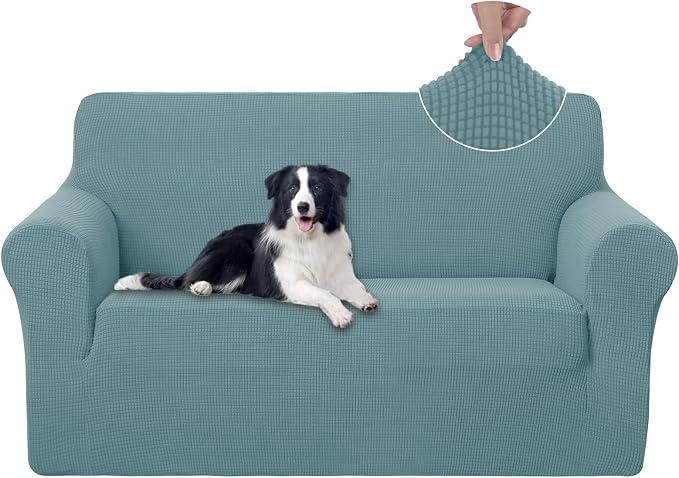 U-NICE HOME Loveseat Cover Stretch Couch Cover Sofa Slipcover, Light Blue | 2 Cushion Sofa, 1-Piece Sofa cover, Washable, Pet friendly, Furniture protector, Polyester Spandex Jacquard fabric by U-NICEHOME