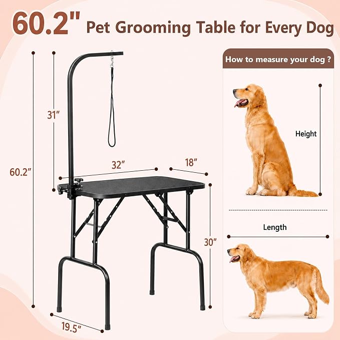 Yaheetech 32 Inch Sturdy Dog Grooming Table for Home, Black | Foldable Dog Grooming Table for Small Medium Dogs, 220lb Capacity, Adjustable Grooming Arm, Non-Slip Surface, No-tool Setup - Image 3