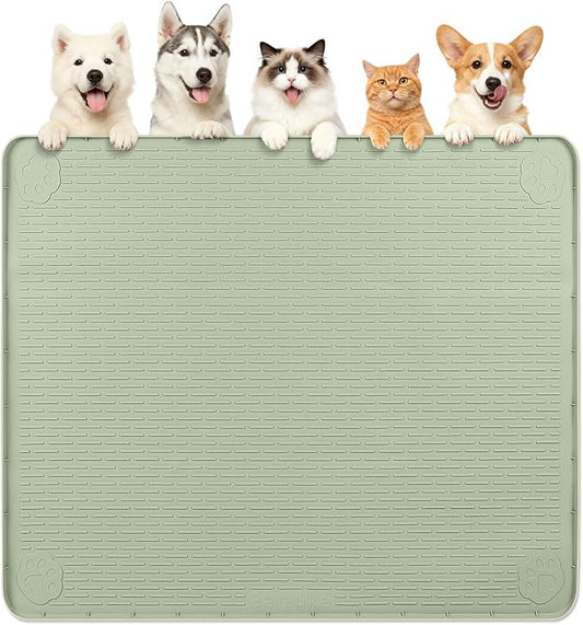 Dog Food Mat 40''x40'' Extra Large Dog Mat for Food and Water,Green | Silicone Dog Bowl Mat with Raised Edge, Waterproof Non-Slip Pet Feeding Mat for Floors, fit for Dog Cat Bowls by Bartuke