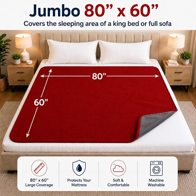 The Original Good-Time Red/Gray Waterproof Blanket Jumbo 80x60 | 100% Leakproof for Messy Moments, Pets and Spills, Machine Wash & Dry - Image 8