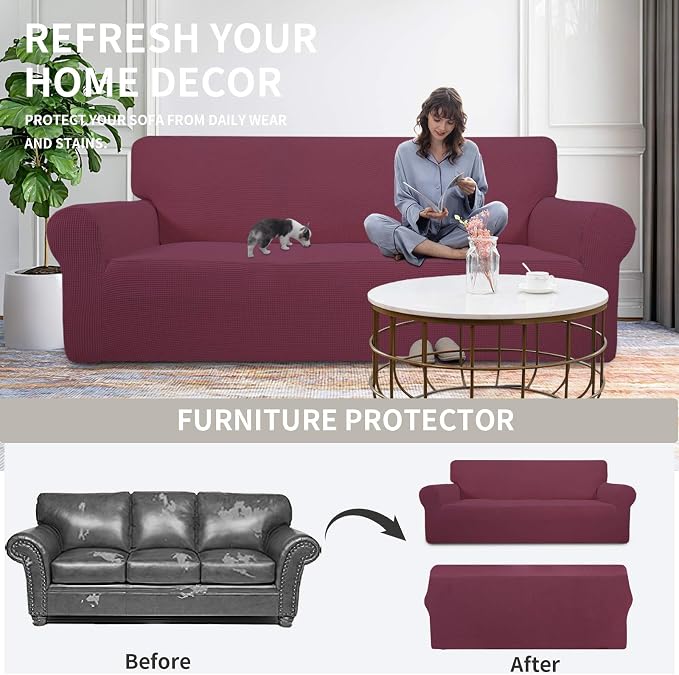 Easy-Going Stretch Chair Slipcover with Arm Washable ASH Rose | 1-Piece Couch Sofa Cover Furniture Protector for Living Room Soft with Bottom For Kids, Pet. Spandex Jacquard - Image 4