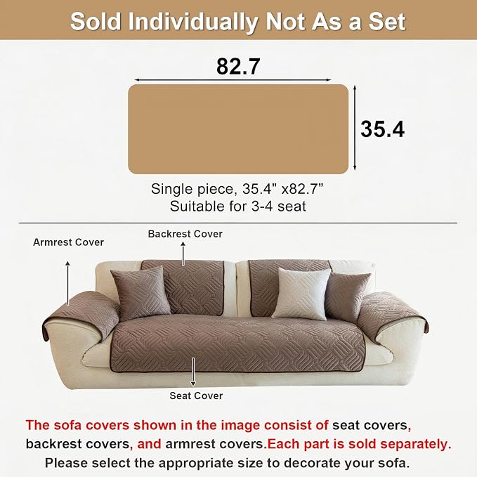 Velvet Sectional Couch Covers for Sofa Washable(35.4"x80.7") | Soft No Shedding Dark Brown Couch Covers, Sofa Cover for 4 Cushion, Pet Friendly Non Slip Couch Protector Cover for Dogs - Image 2