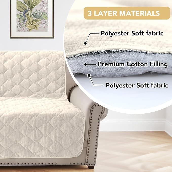 H.VERSAILTEX Couch Cover Chenille Pet Fuzzy Sofa Covers for 3 Cushion Couch and Bed Anti Slip Washable Sofa Slipcovers Soft Couch Protector Cover for Dogs Cats Kids(68" x 82", Ivory) - Image 3