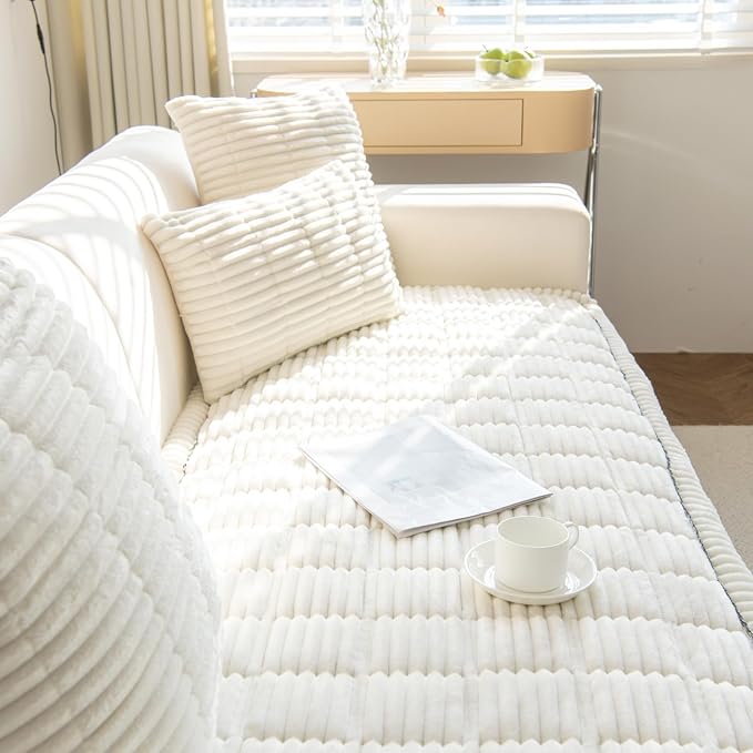 VClife Dogs Couch Cover, Non Slip Sofa Cover Washable, White, 23.6" X 51" | Soft Fuzzy Couch Cover for 2 Cushion Couch Sofa Pet Friendly, Scratch Resistant Thick Furniture Protector for Sectional Sofa - Image 6