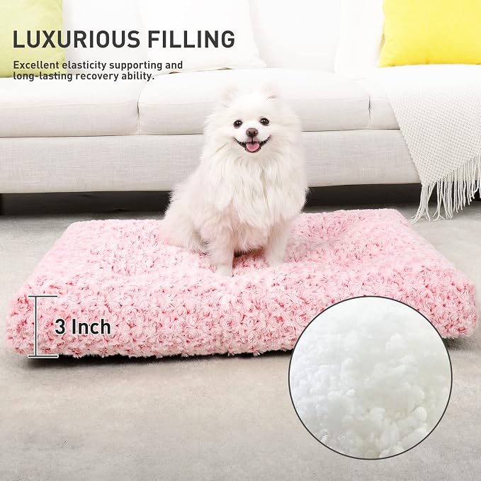 KSIIA Washable Dog Bed Deluxe Plush Dog Crate Beds Comfy Kennel Pad Anti-Slip Pet Sleeping Mat for Large, Jumbo, Medium, Small Dogs Breeds, 23" x 18", Pink - Image 3