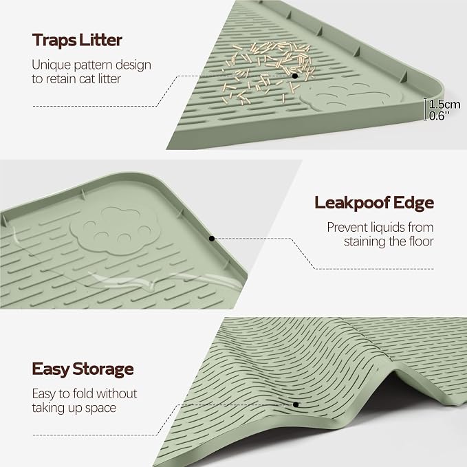 Silicone Cat Litter Mat for Litter Box 70”x45” Large Cat Mat, Green | Waterproof, Non-Slip, Leak-Proof Rug Mat with Lip, Easy to Clean, Extra Large Litter Catcher Mat for Floor - Image 4
