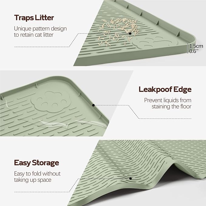 Silicone Cat Litter Mat for Litter Box 57”x40” Large Cat Mat, Green | Waterproof, Non-Slip, Leak-Proof Rug Mat with Lip, Easy to Clean, Extra Large Litter Catcher Mat for Floor - Image 3