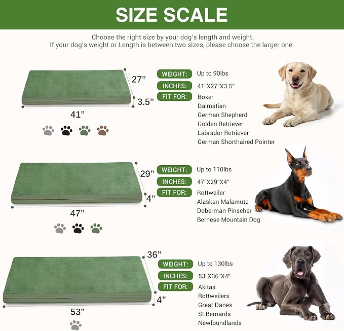 XXL Dog Bed Waterproof Washable Outdoor, Large Foam Crate Pad 48" Green | Jumbo Pet Bed, Reversible Wipeable Faux Leather & Soft Flannel, Durable Removable Cover, Anti-Slip Kennel Pad 47"x29" - Image 8