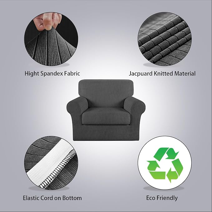 Armchair Cover Stretching Skid Resistance Couch Cover for Pets Washable, Thick and Durable Soft High Spandex Striped Pattern Sofa Covers, Form Fitted Chair Slipcover(Armchair, Dark Gray) - Image 2