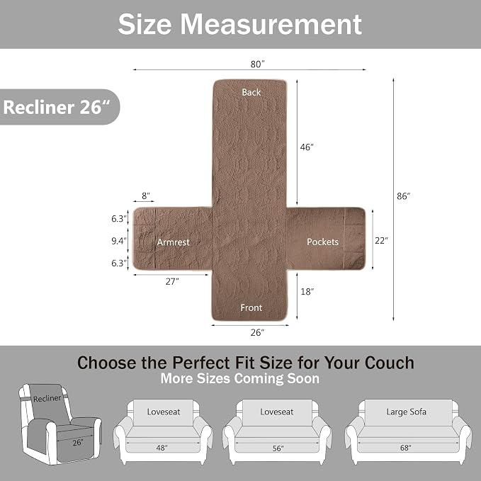 Toffee Quilted TV Recliner Covers, Medium Recliner Chair Covers, Lazy Boy Chair Covers, Pet Friendly Recliner Slipcover for Dogs, Washable Furniture Protector (Recliner 26", Raw Umber) - Image 7