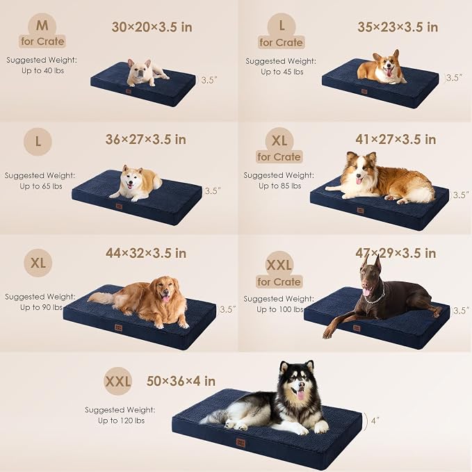 EHEYCIGA Orthopedic Dog Bed Large with Removable Washable Cover, 47IN Navy | Egg Crate Foam Support,Durable Oxford fabric,Non-Slip Bottom,Machine Washable,Soft Waterproof Plush Pet Bed Mat For Crate - Image 4
