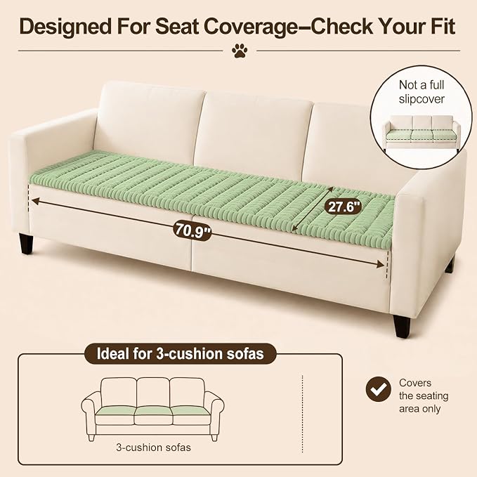 decorUhome Couch Cover for Dogs, Non Slip Fuzzy Thick Pet Sofa Protector | Pet Friendly, Machine Washable, Fits 3-Cushion Sofa, Protects Against Pet Hair & Daily Messes, Green, 27.6" x 70.9" - Image 10