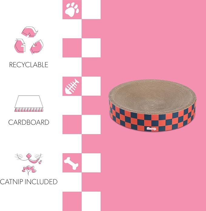 CSR1010D Nelson 20.13" Modern Cardboard Round Bowl Cat Scratcher with Catnip, Berry Cherry - Image 4