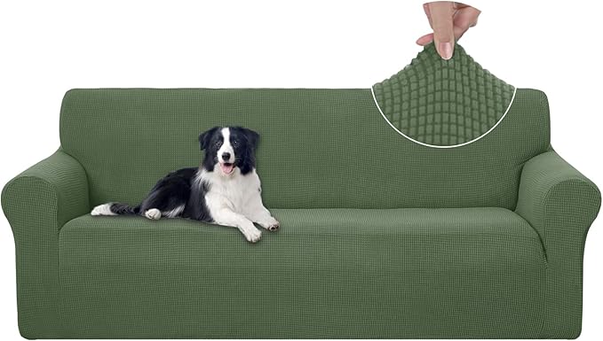 U-NICE HOME Stretch Couch Cover Slipcover for 3 Cushion Sofa, Loden Frost | 1-Piece Sofa cover, Washable, Pet friendly, Furniture protector, Polyester Spandex Jacquard fabric by U-NICEHOME