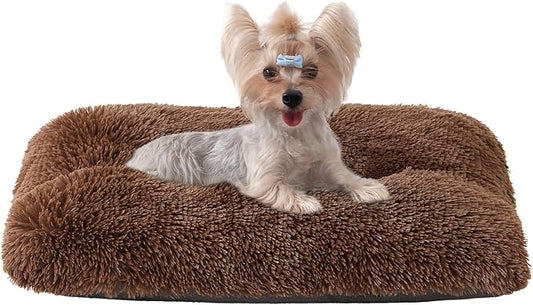 EHEYCIGA Fluffy Dog Crate Bed for Small Dogs, Plush Crate Pad, Coffee | Calming Anti Anxiety Small Dog Bed, Washable Soft Warm Faux Fur Crate Mat with Non-Slip Bottom by EHEYCIGA