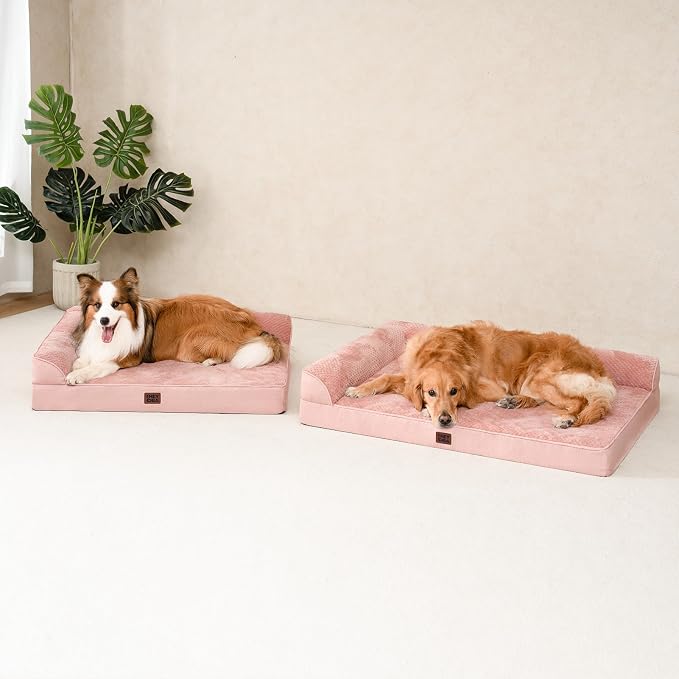 EHEYCIGA Large Dog Bed Memory Foam for Crate, Orthopedic Dog Bed Large Size Dogs with Washable Removable Cover, Waterproof Pet Sofa Couch with Nonskid Bottom, 35x22x6, Pink - Image 9