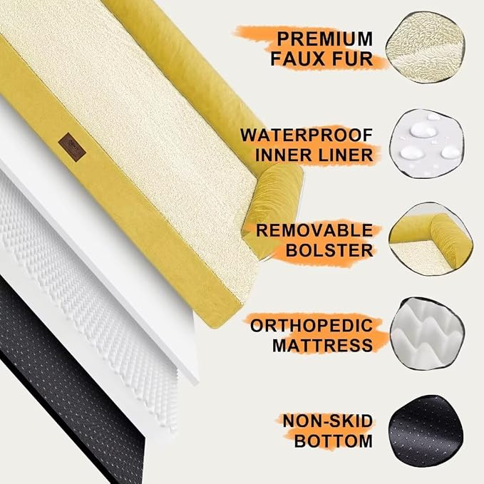 MEKIY Orthopedic XL Dog Bed with Bolster for Extra Large Size Dogs | Pillow Support for Neck Relief, Egg Crate Foam, Skin-Friendly Surface, Waterproof Liner, Anti-Slip Bottom, 42 x 30 Inch - Image 5