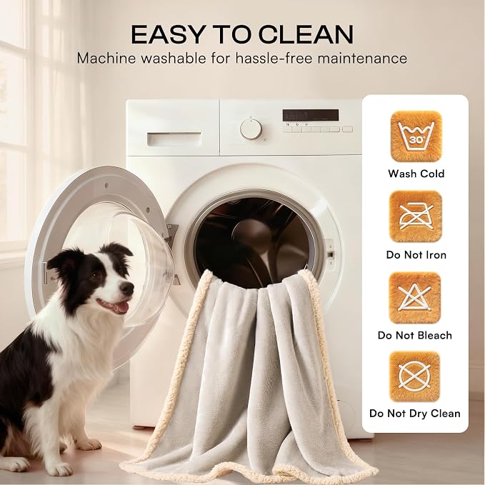 Waterproof Pet Blanket, Liquid Pee Proof Dog Blanket for Sofa Bed Couch, Reversible Sherpa Fleece Furniture Protector Cover for Small Medium Large Dogs Cats, Grey Beige Medium（57" x 40"） - Image 7