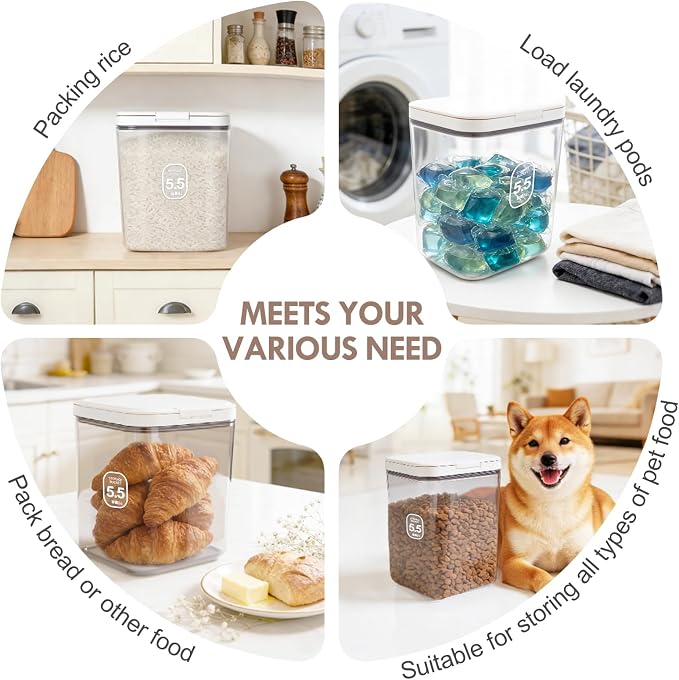 LEAWALK 5-7Lbs/5.81Qt/5.5L Airtight Dog Cat Food Storage Container and Pet Storage Bin BPA-Free. PET Clear Stackable Dog Treat Containers for Pet Food/Rice/Dry/Cereals/Flour/Sugar/Bread - Image 5