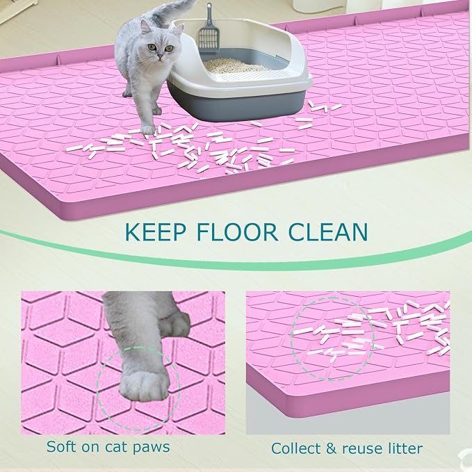 Cat Litter Mat, Silicone Large Cat Mat for Litter Box - 28x22 in, Waterproof & Non-Slip, Durable & Easy Clean, Pink - Image 2