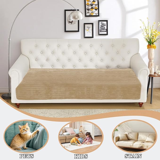 NAISI Couch Covers for Dogs Waterproof Flannel Striped Sofa Cover Pet Friendly Washable Dog Mat for Couch Anti Slip Sectional Sofa Slipcover Protector(1pc/35"x 63",Camel) - Image 2