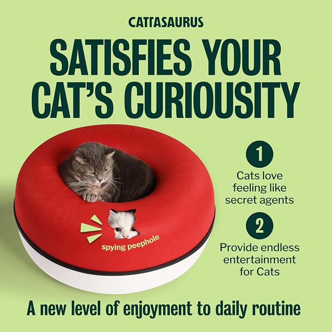 Cattasaurus Peekaboo Cat Cave Donut for Multiple & Large Cats up to 30-45 lbs, 3-in-1 Self Warming Cat Bed, Tunnel & Scratcher for Indoor Cats, Washable & Detachable Dog Bed (Ruby Snowball, Large) - Image 6