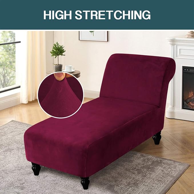 FantasDecor Chaise Lounge Velvet Luxury Covers for Living Room Indoor Stretch Slipcover for Chaise Lounge Ultra Soft Machine Washable, Burgundy - Image 2