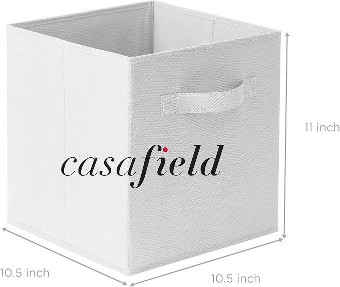Casafield Set of 12 Collapsible Fabric Cube Storage Bins, White - 11" Foldable Cloth Baskets for Shelves, Cubby Organizers & More - Image 7