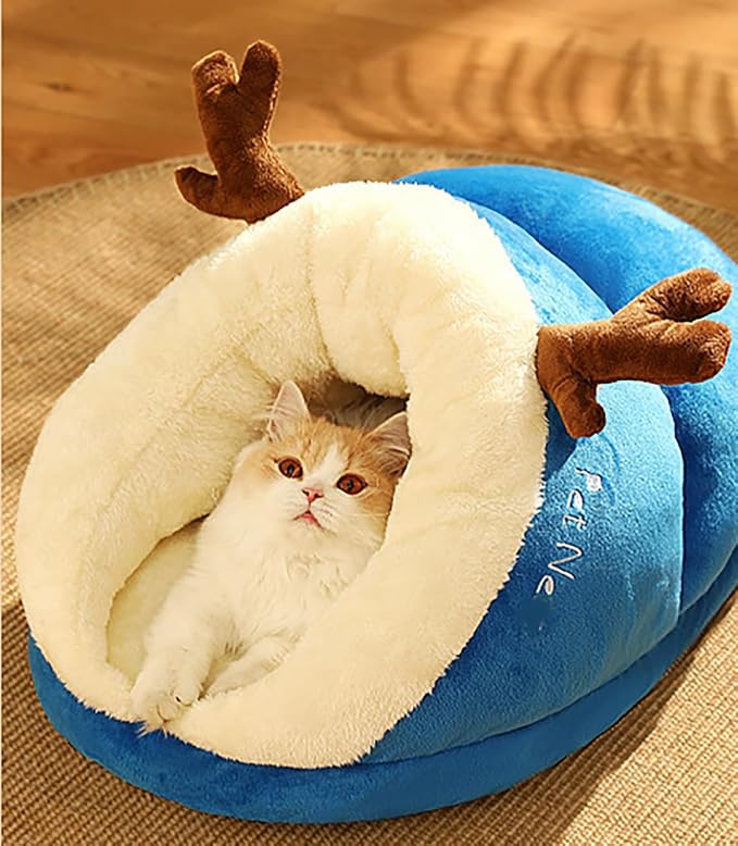 Small Dog Bed, Heated Pet Tent for Medium Puppies, Kitty Dogs, Cute Nest, Thick Fleece Warm Soft Sleeping Bag, Cozy Indoor Cave for Cats and Kittens (S, Blue) - Image 2