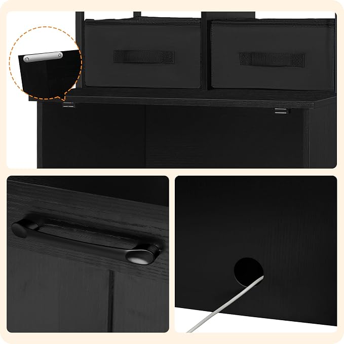 Dwanton Litter Box Enclosure with 2 Storage Shelves and 2 Drawers, 2-in-1 Hidden Cat Litter Box Enclosure Furniture with Shelf, Reversible Entrance, Washable Drawers, 50-Inch, Black - Image 8