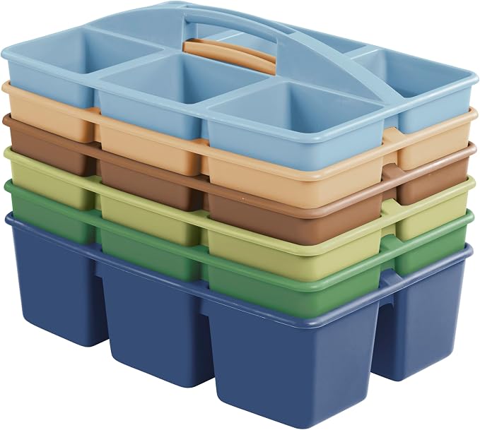 ECR4Kids 6-Compartment Large Plastic Caddy, Multipurpose Organization, Earthtone, 6-Pack - Image 10