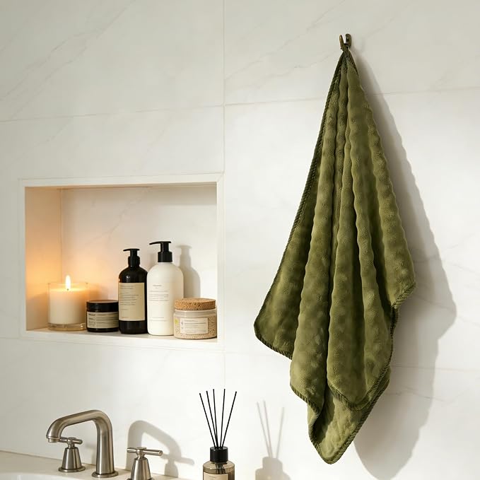 COZYART Lint Free 8 Pcs Bathroom Towels Set Ultra Soft Microfiber Fluffy | Thick, Highly Absorbent, Fast Dry, No Shedding, No Pilling, Fade Resistant, Durable, Long-lasting Olive Green - Image 5