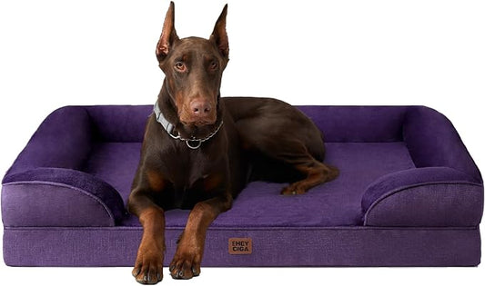 EHEYCIGA Orthopedic XXL Dog Bed, Waterproof Washable XL Big Pet Bed 48" | Non-Slip Bottom and Egg-Crate Memory Foam Extra Large Pet Couch Bed with Washable Removable Cover, Purple by EHEYCIGA