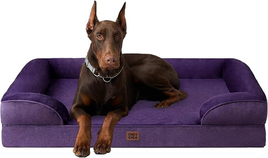 EHEYCIGA Orthopedic XXL Dog Bed, Waterproof Washable XL Big Pet Bed 52" | Non-Slip Bottom and Egg-Crate Memory Foam Extra Large Pet Couch Bed with Washable Removable Cover, Purple by EHEYCIGA