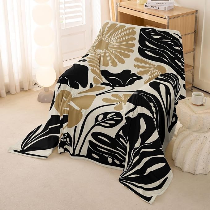 Erosebridal Black Tan Flower Sofa Cover Minimalist Floral Couch Cover Vintage Wildflower Sofa Slipcover for Couches and Sofas Modern Neutral Botanical Washable Non Slip Sofa Protector, 71" X 91" - Image 4