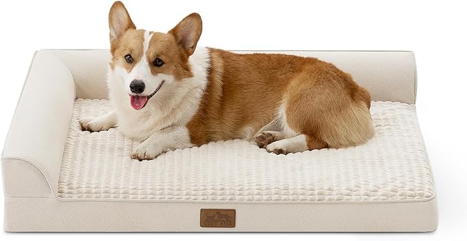 COZY KISS Orthopedic Dog Bed for Large Medium Size Dog, Dogs Crate Bed, L Shaped Foam Anti-Slip Bottom Pet Cat Sofa with Washable Removable Cover, Suitable for Pet Up to 75 lbs, 36x27x6.5 inch, Beige by COZYKISS