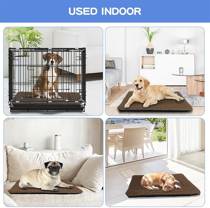 Dog Crate Pad, 42 Inch Machine Washable Plush Dog Crate Mat for Large Dogs, Soft Anti-Slip Kennel Pad & Pet Bed Mat for Metal Crates, Brown - Image 7
