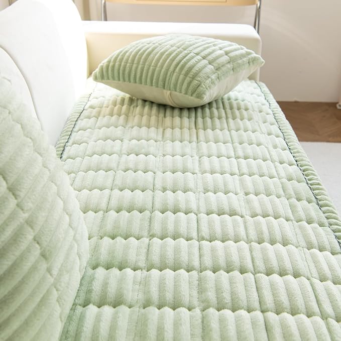 vctops Striped Couch Cover Super Soft Corduroy Sectional Sofa Cover Washable Non Slip Sofa Slipcover Furniture Protector for Kid Dog Pet,1 Piece (Green,24"x35") - Image 5